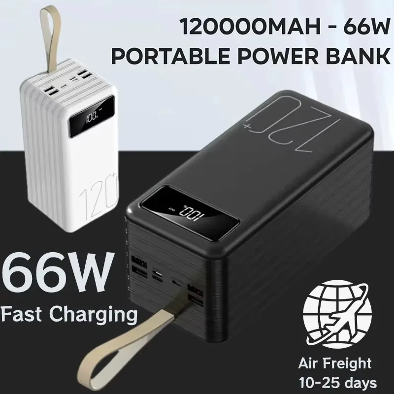

120000mAh 66W Fast Charging Portable Power Bank Ultra-large Capacity Mobile Power Phones Backup Power for Xiaomi for Huawei