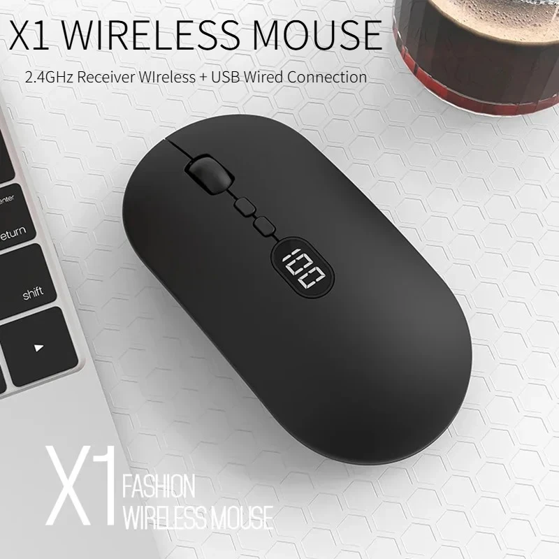 

X1 2,4 ГГц Беспроводная USB-мышь с двойным режимом и экраном дисплея DPI Регулируемая перезаряжаемая 7-клавишная бесшумная мышь для настольного ноутбука