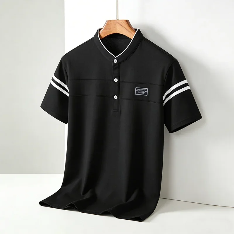 Polo con cuello de béisbol para hombre, camisa de manga corta a rayas, informal, ajuste Regular, tela suave, moda, uso diario, novedad de 2026