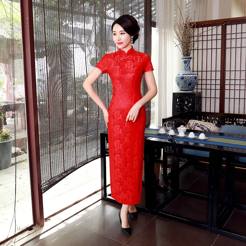 

Improved Cheongsam Long Dress Large Size Mom's Clothing Slim Retro Costume Lace Chinese Style
