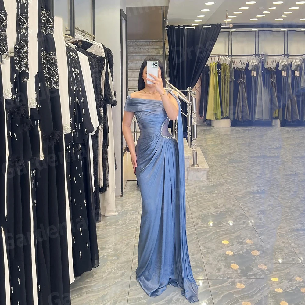 

2025 Graceful Mermaid Women's Evening Dresses Off The Shoulder Beaded Prom Gowns Customized Pleated Vestido De Gala Noche Mujer