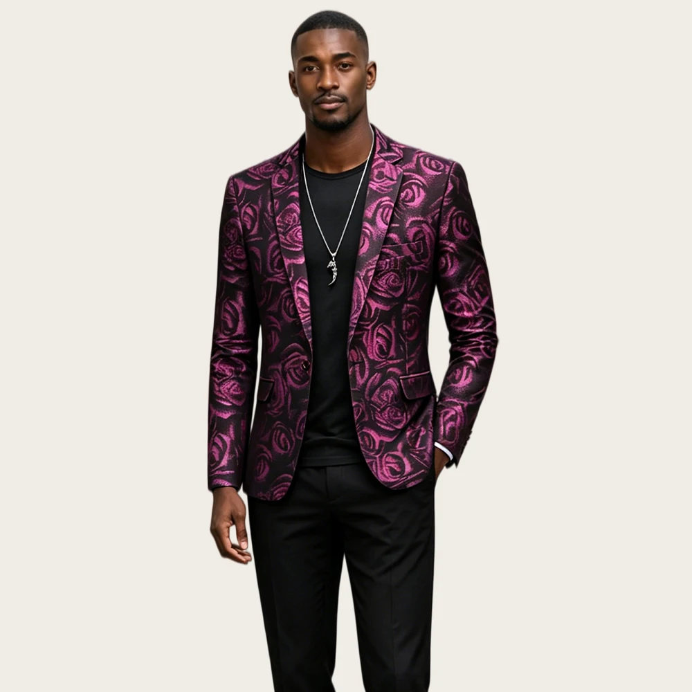

Mophiel Jacquard Men's Suit and Separates Prom Slim Fit Notched Lapel One Button Single Jacket Wedding Party Blazer Customized