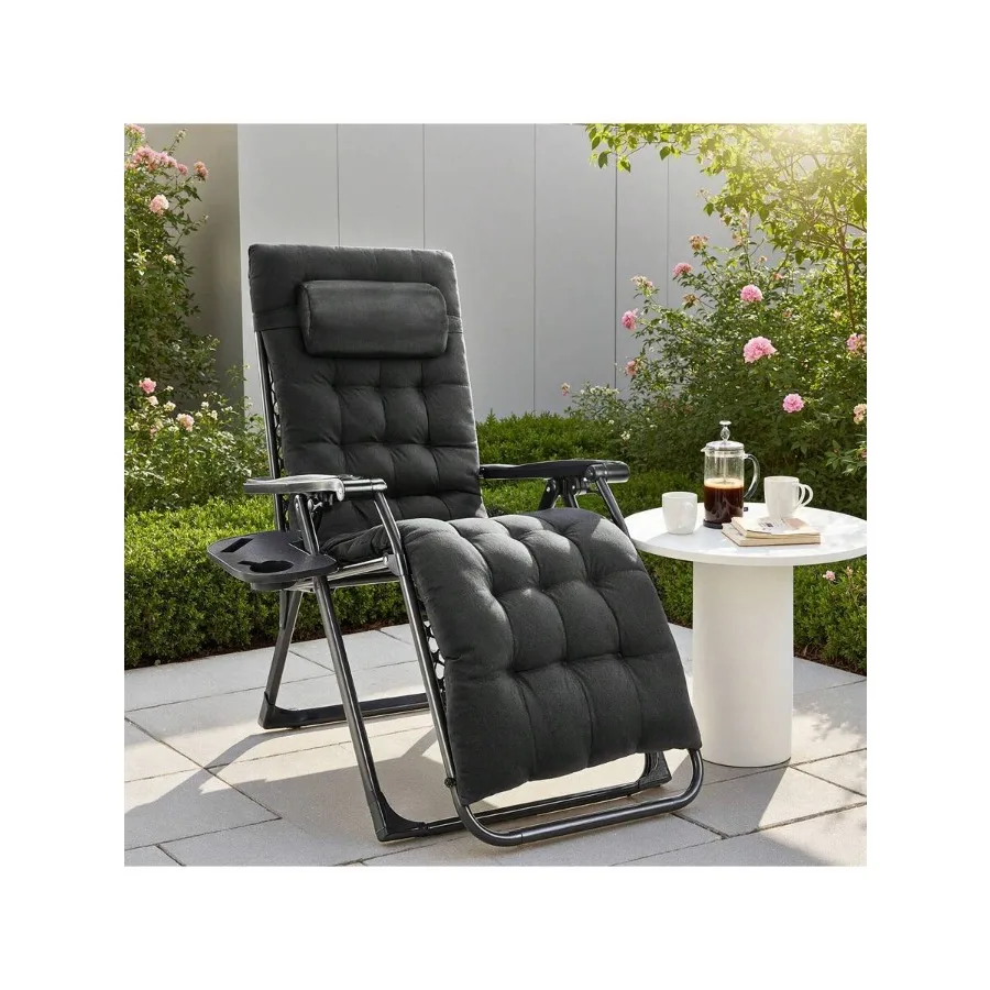Sweetcrispy Zero Gravity Chair, Reclining Camping Lounge Chair, Reclining Patio Chairs With Cup Holder Trays And Removable Cush