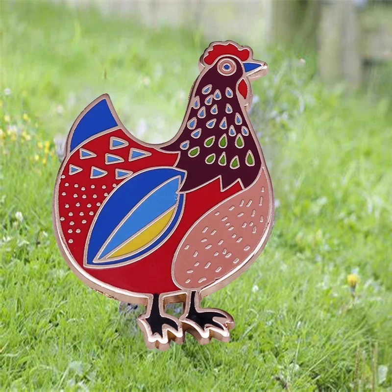 Folk Colorful Hen Chicken Enamel Pin Blue Maran Chickens Brooch Quirky Novelty Farm Animal jewelry accessories