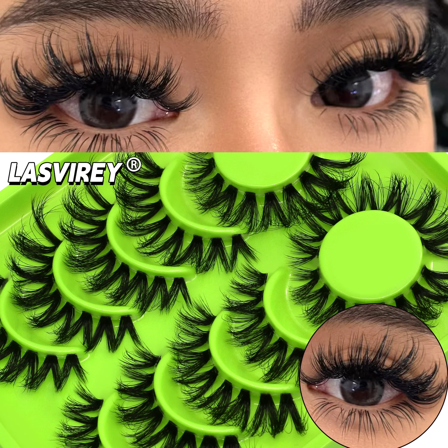 Lasvirey رموش سميكة رقيق القط رموش 8D رقيق حجم رموش اصطناعية D حليقة دراماتيكية سميكة كامل قطاع واضح الجذعية جلدة #3