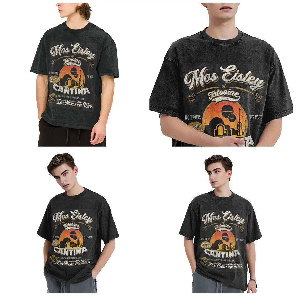 Streetwear T-Shirts Mos Eisley Cantina Tatooine Dk Washed T Shirt Short Sleeve Hip Hop T-Shirt Tops Tees for Men Women