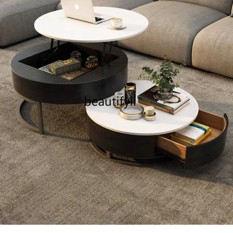 

A16 Nordic Light Luxury round Lifting Coffee Table TV Cabinet Combination Modern Simple Small Apartment Folding Tea Table Living