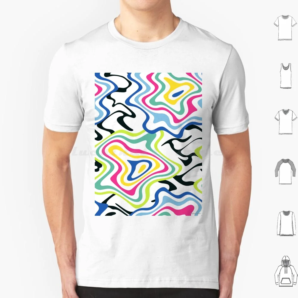 Doodle Wave T Shirt Big Size 100% Cotton Cool Doodle Waves Pattern Minimal Pinks Summer Abstract