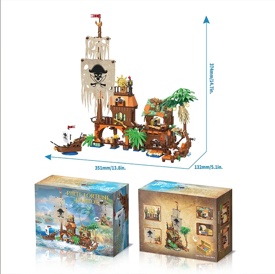 

833 шт. пиратский гавань, строительные блоки, пиратский корабль, дом, док-станция, модель MOC, кирпичи, детские развивающие игрушки, подарок на праздник