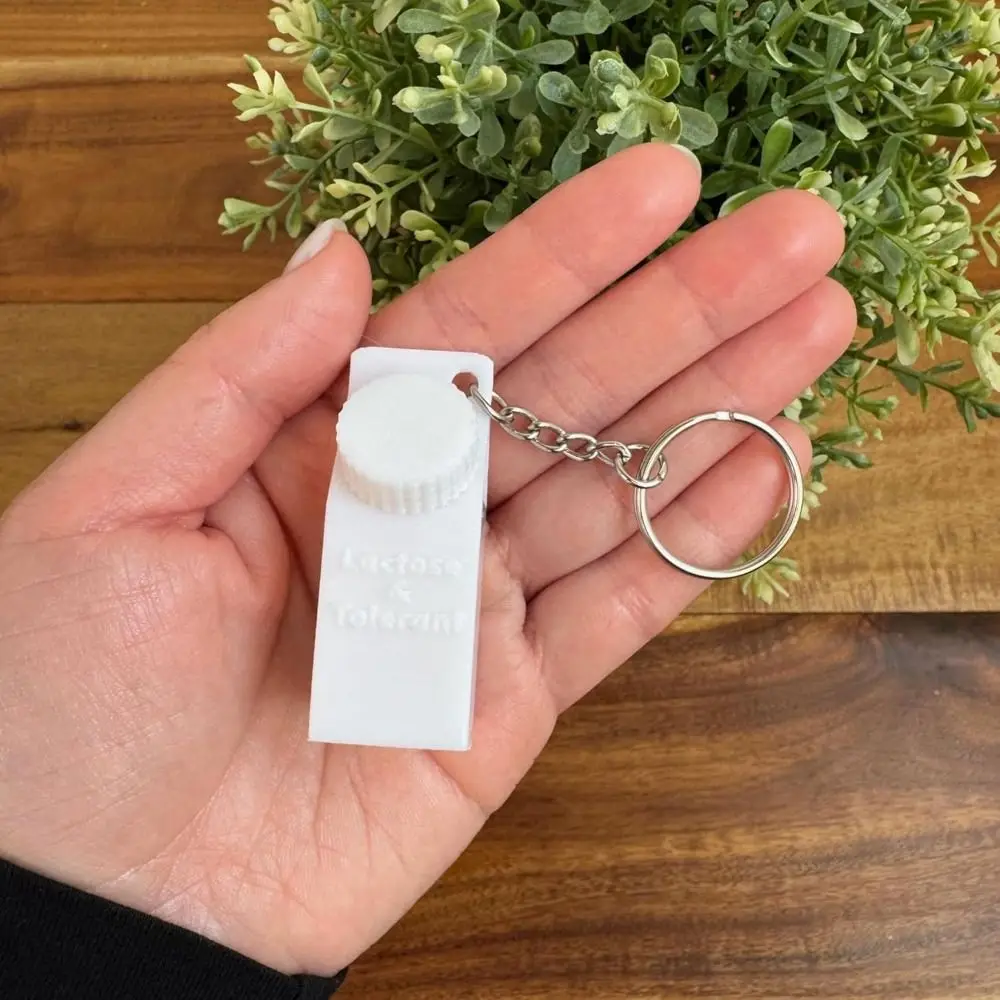 Lactose and Tolerant Pill Holder Keychain Plastic Compact 3d Print Ornament Keychain Ornament Pendant Milk Carton Keychain