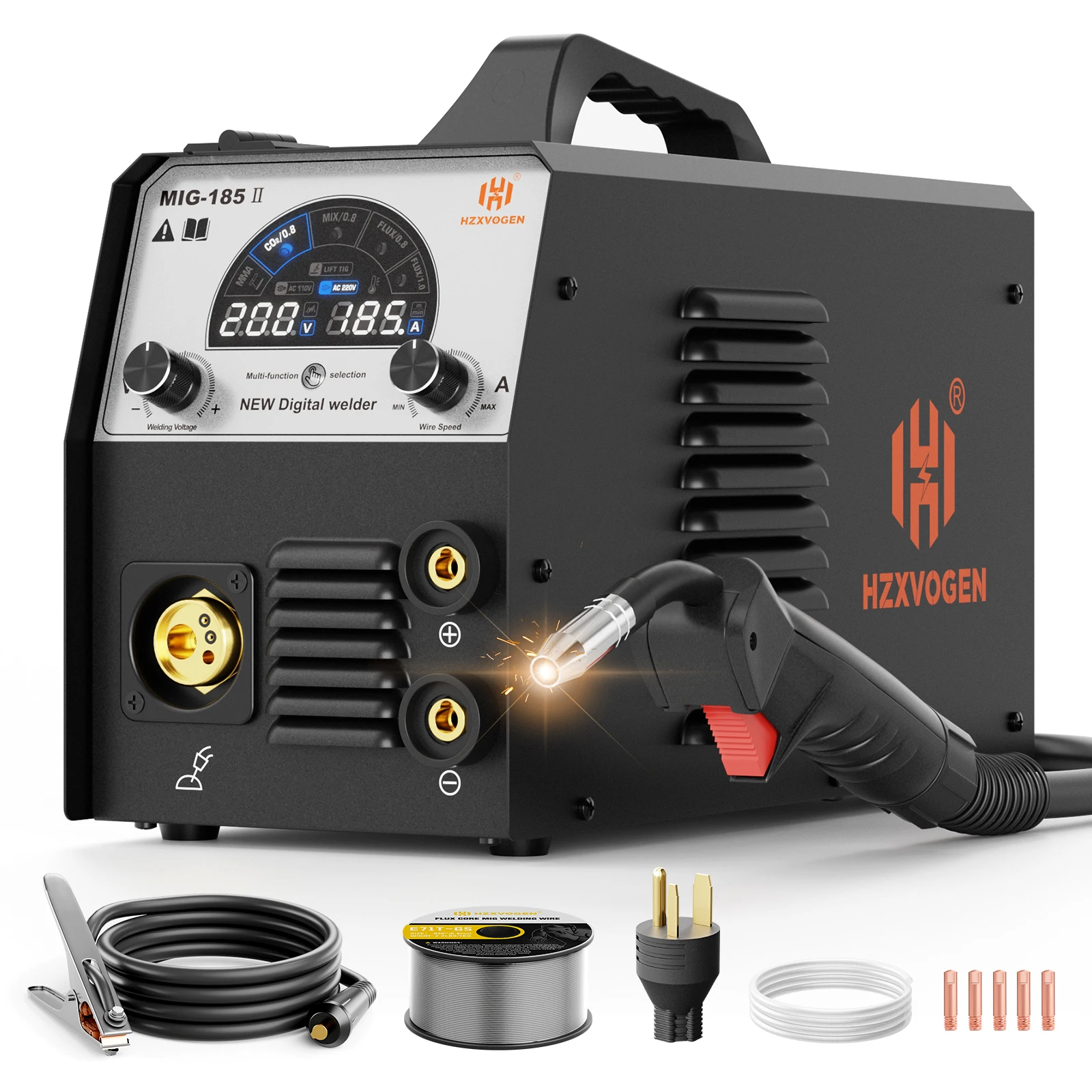 HZXVOGEN MIG185II 4in1 Welding Machine MMA ARC/Gas Gasless MIG