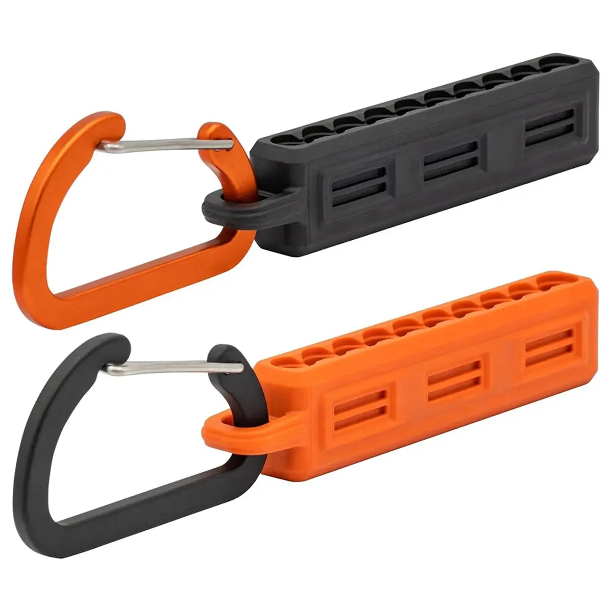 SSR Screwdriver Bit Holder Storage Organizer - 10-Hole Black and Orange Bit Holder with Carabiner - 2 Pack