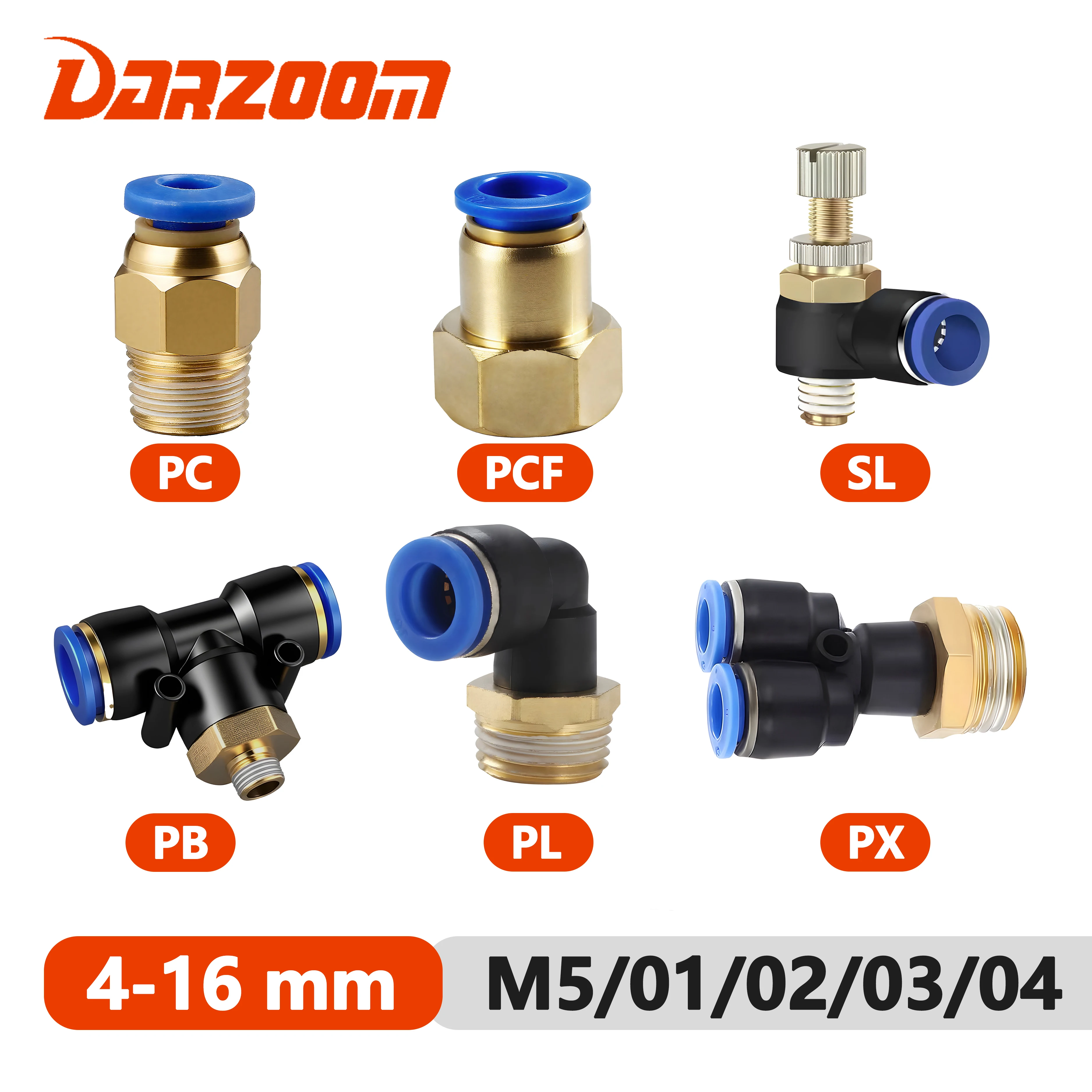 Raccords pneumatiques PC/PCF/SL/PB/PL/PX, filetage 10/12/14/16mm M5 3/4" 1 2 voies, raccords de tuyau, connecteurs rapides