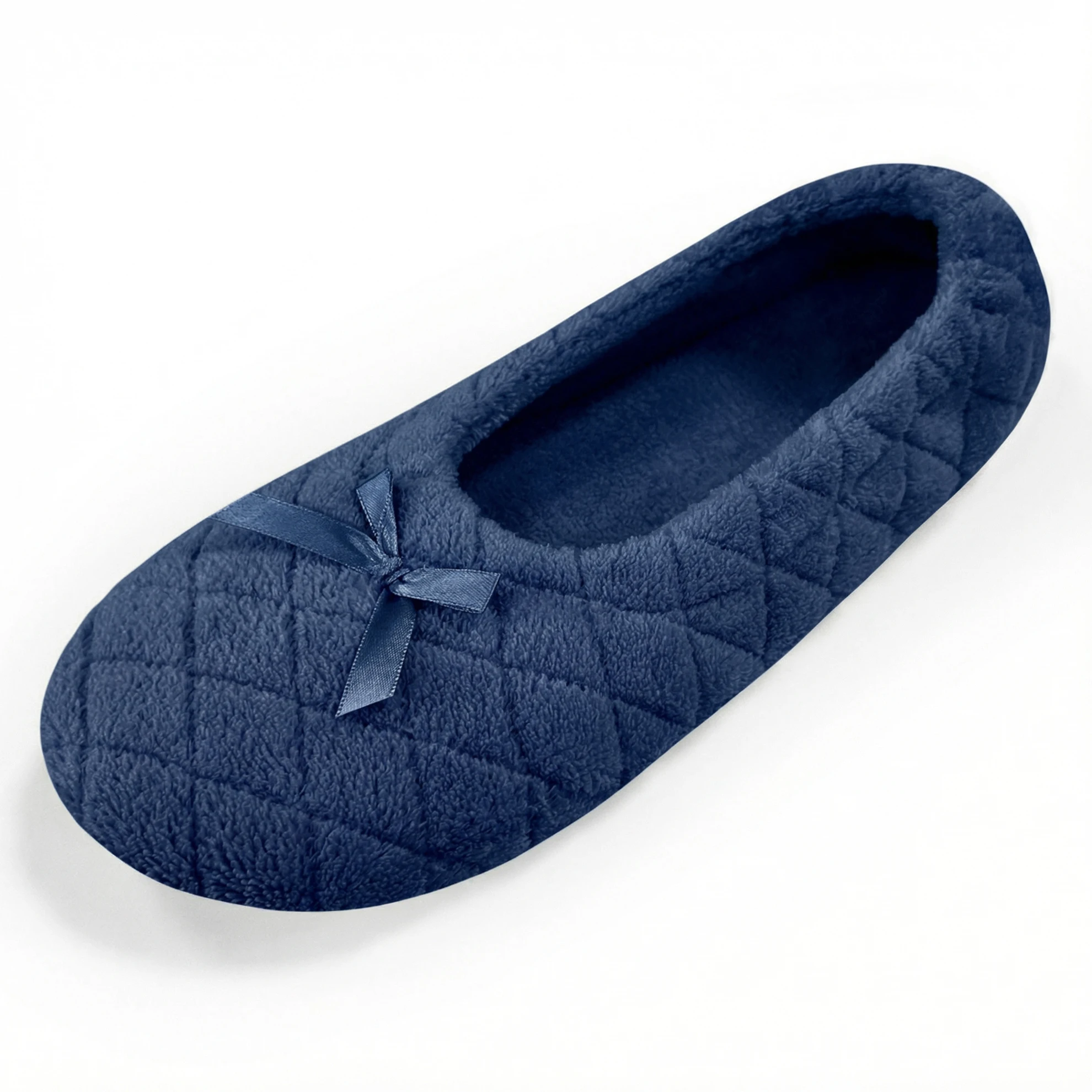 Women's Elegant Solid Color Ballerina Slippers, Soft Quilted Terrycloth Ballet Flats, With Satin Fabric Bowknot Decor Shoes