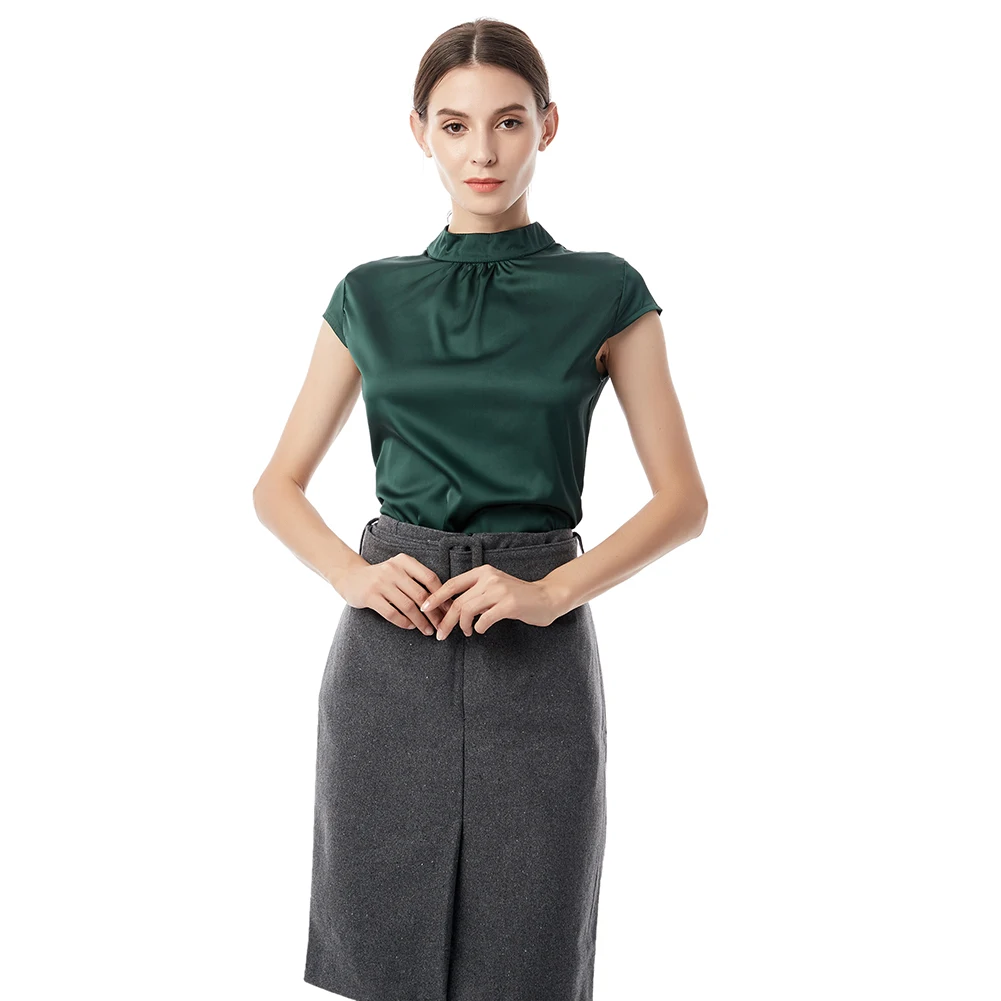 New heavy solid color sleeveless Copy silk shirt shirt female