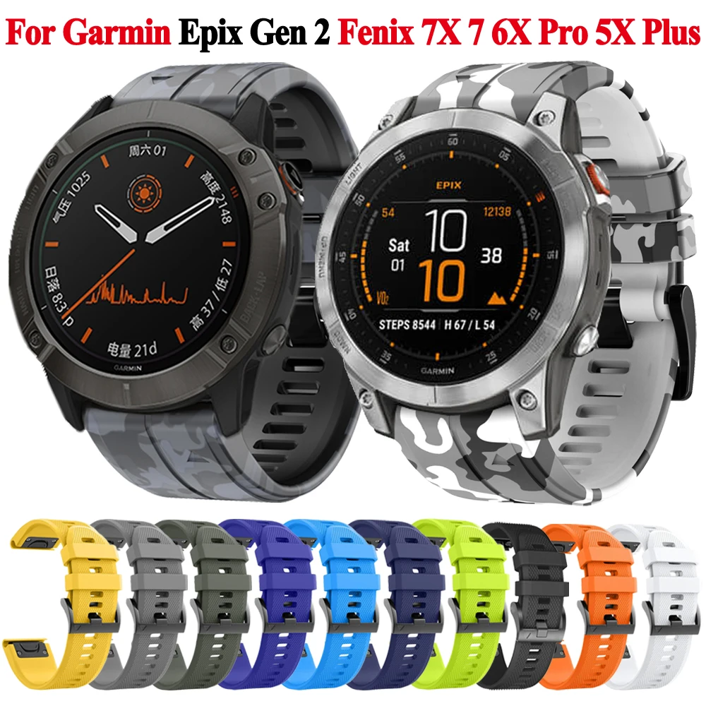 22mm 26mm Camo Silicone Strap For Garmin Fenix 7X 7 6X 6 Pro 5 5X Plus Epix 2 965 955 935 945 Smartwatch Band Bracelet Wristband