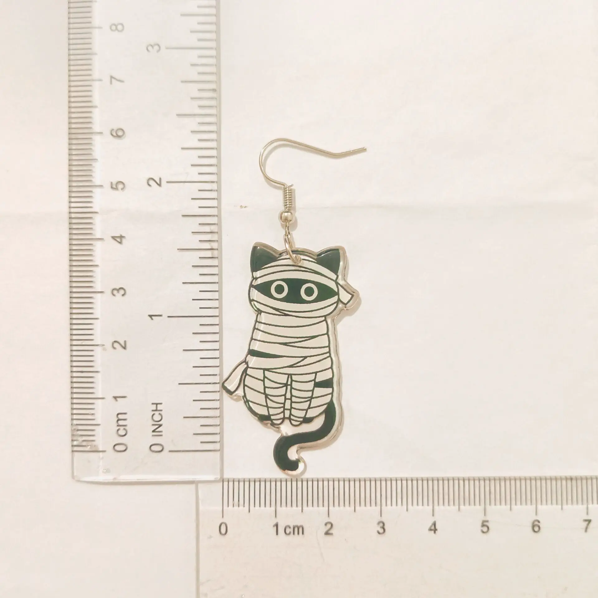 Acrylic Halloween Black White Cat Earrings for Women Pendant Mummy Demon Pumpkin Ghost Wizard Skeleton Ear Rings Gift 1 Pair