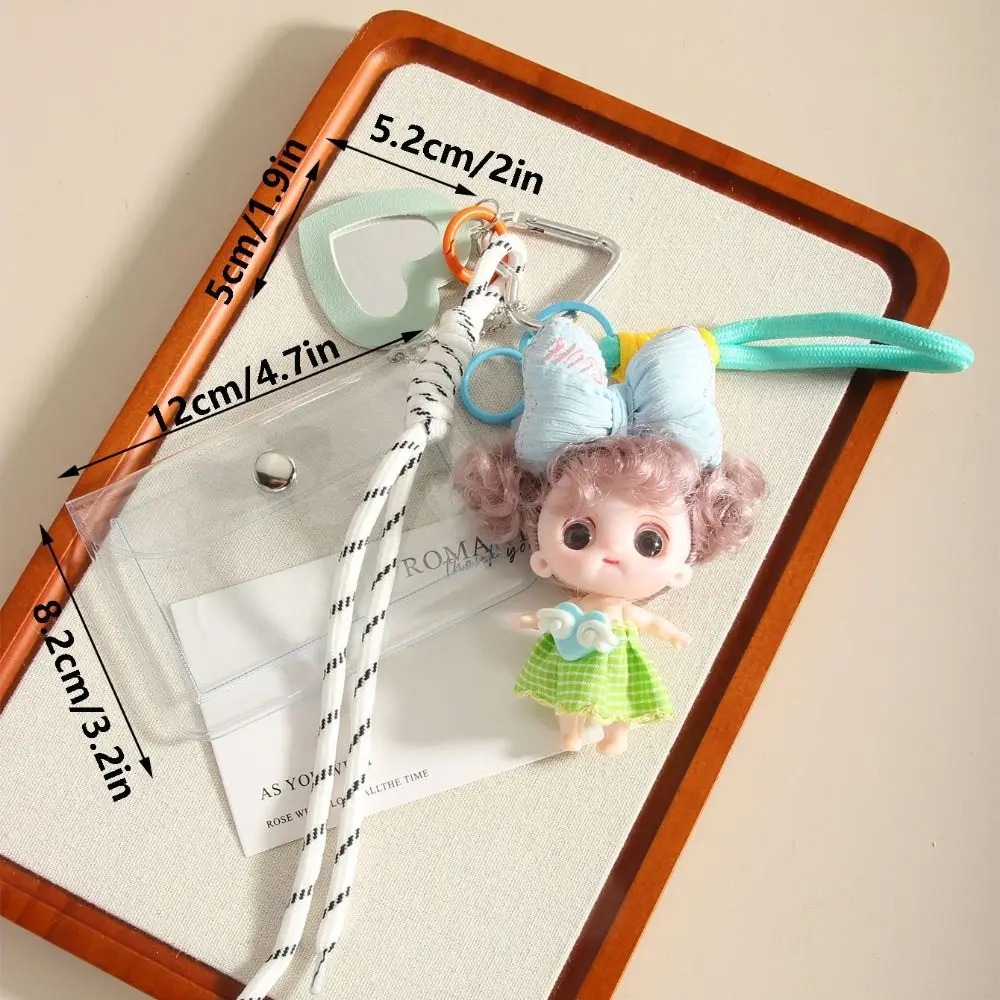 Portable Cartoon Doll Bag Pendant Plastic Colorful Card Holder with Mini Mirror Bag Charm