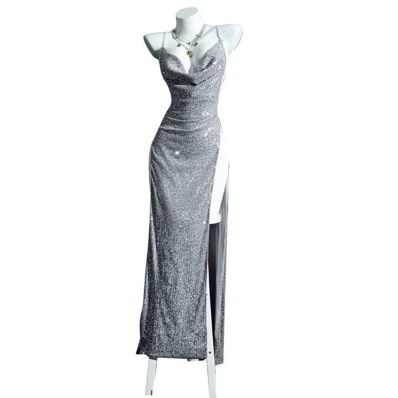 

USS St. Louis Cosplay Costume Game Anime Silver Sequins Elegant Evening Dress Accessories for Halloween Carnival Party Women
