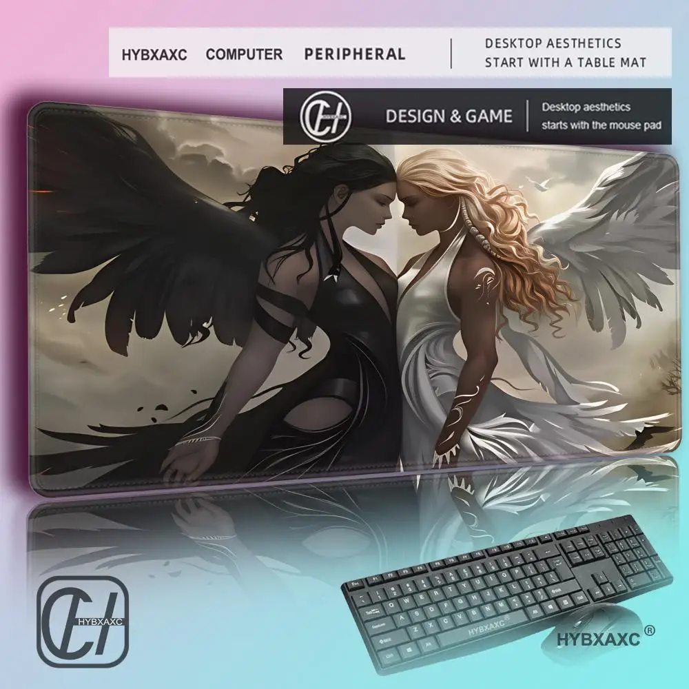 

HYBXAXC Black and White Angel MousePad Game Mat Large Computer Mousepad Anti-slip Playmat for MTG DTCG CCG RPG Trading Card Mats