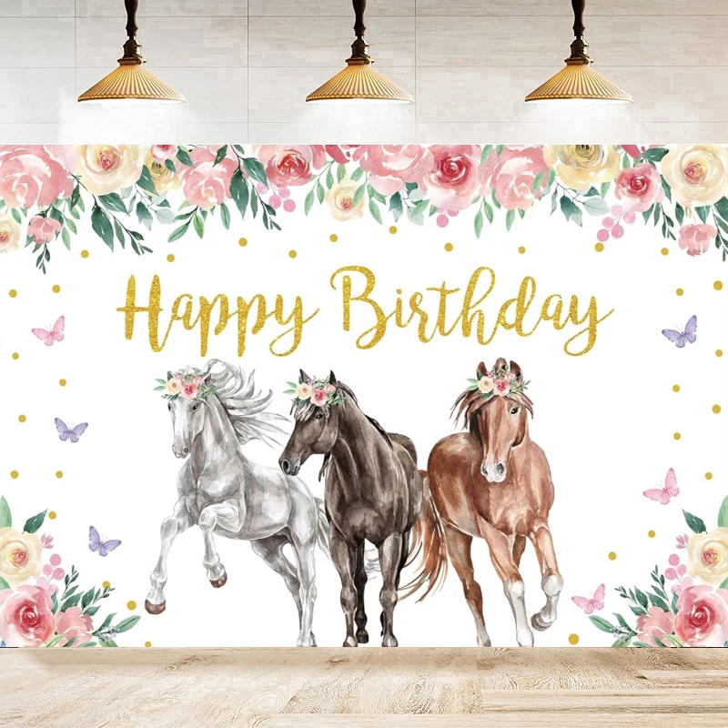 Photography Backdrop Cowgirl Saddle Up Sunflowers Western Horse Boot Hat Golden Dots Background Happy Birthday Theme Party Decor