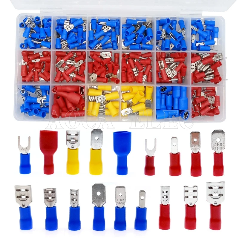 

Free Shipping 330pcs Assorted Full Insulated Fork U-type Set Terminals Connectors Assortment Kit Electrical Crimp Spade Ring