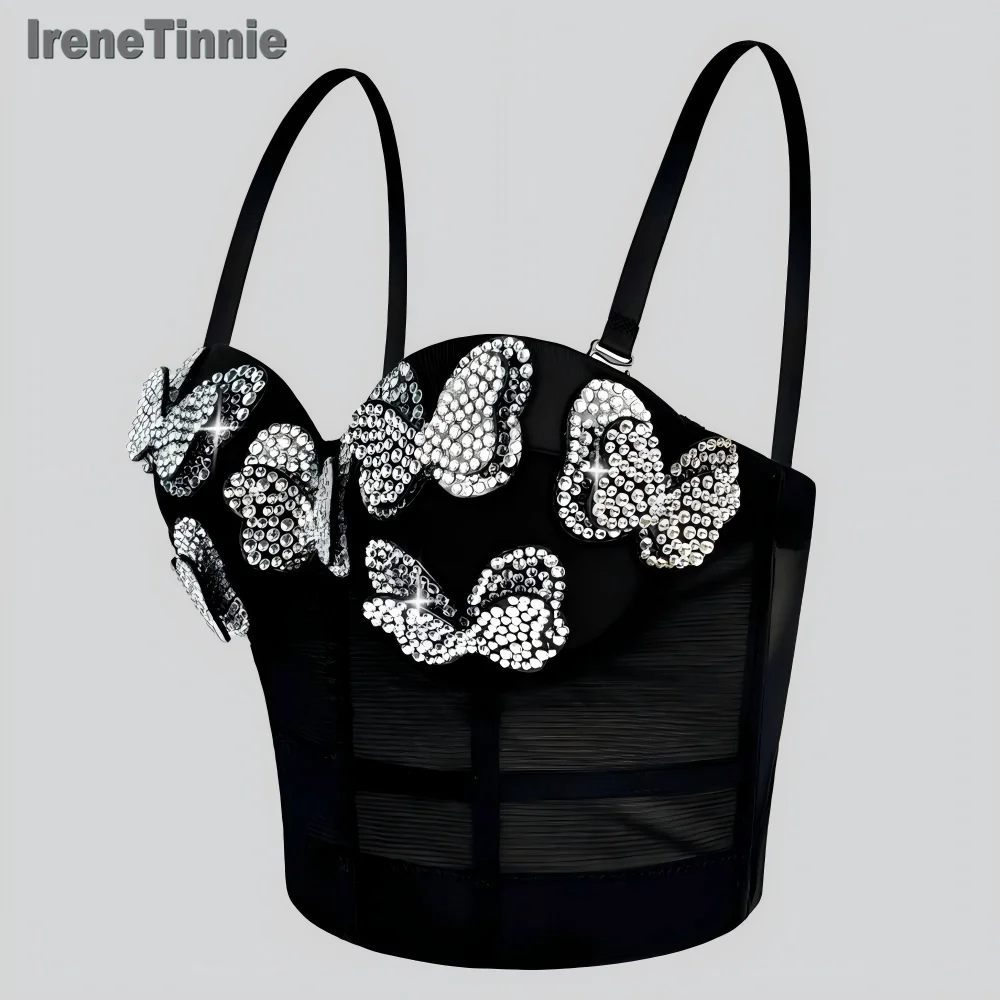

IRENE TINNIE Новые женские сексуальные модные укороченные топы с бриллиантовым бантом, жилет без бретелек, бюстгальтер-бюстье для ночного клуба Y2K, вечерние майки, женский