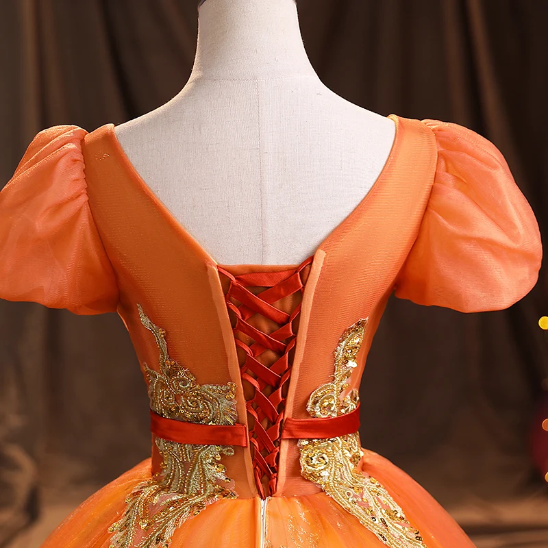 Orange Evening Party Dress Sequins Appliques Luxury Women Floor Length Prom Gowns Vestido Formal robes de soirée