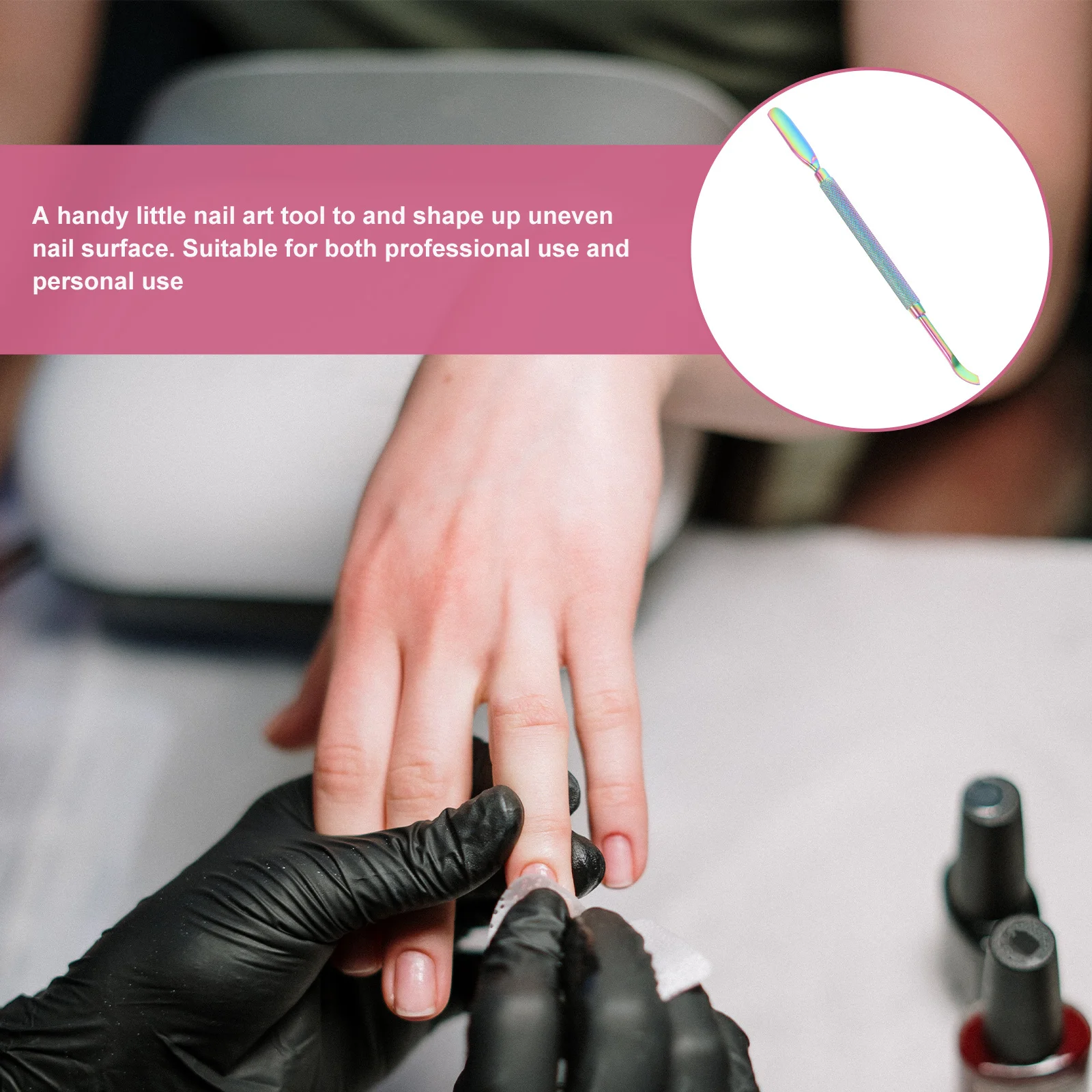 ที่ดันหนังกำพร้าเล็บมืออาชีพ กำจัดหนังที่ตายแล้ว เครื่องมือตกแต่งเล็บขัดเงา ทำจากเหล็กที่ทนทาน ไม้ทำความสะอาดเล็บ