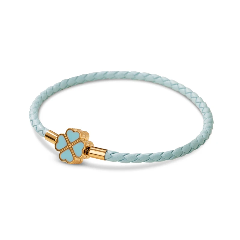 Bracelet porte-bonheur en cuir véritable tressé pour femmes, trèfle à quatre feuilles vert, 9 couleurs, bijoux de fête d\'anniversaire, cadeaux de