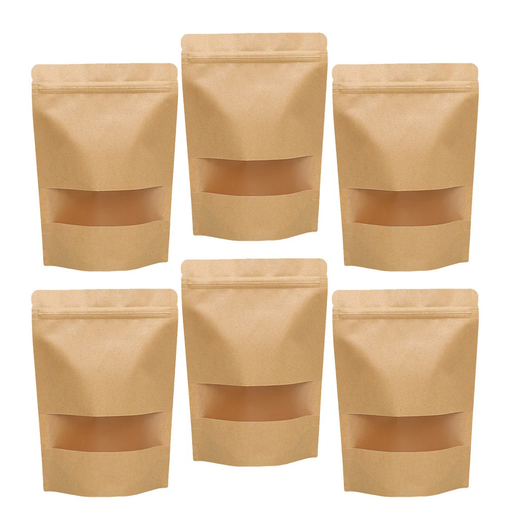 

50 Pcs Self-standing Adhesive Kraft Paper Bags for Shopping Party Gifts Reusable Lightweight Hard Bottom