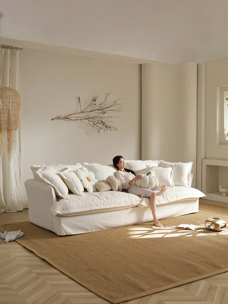 

Japanese Quiet Log Cream Breeze Light French Down Small Unit Cloud Milano Fabric Jenny Sofa Living Room