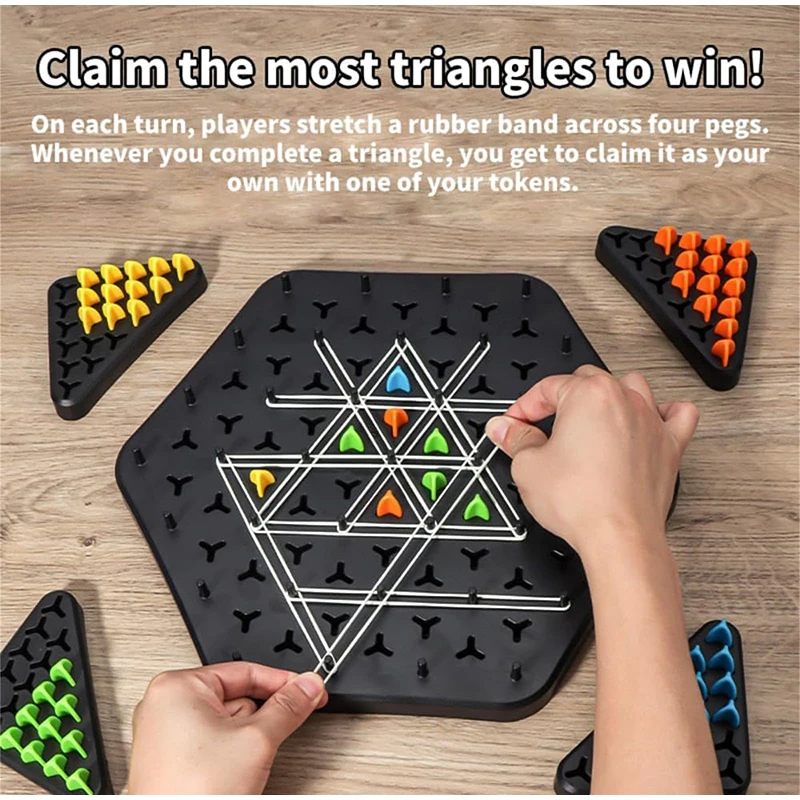 New Geometry Chain Chess Puzzle Triangle Chess Desktop Game Rubber Band Training Family Interaction Exercise Thinking Toys Gifts