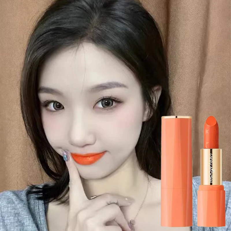 Lápiz labial de Color naranja, esmalte de labios mate, suave y sedoso, no es fácil de decolorar, brillo de labios de larga duración, maquillaje cosmético Sexy para mujer