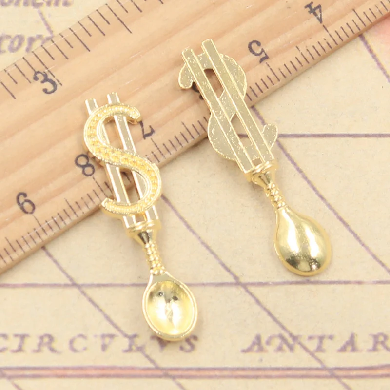 20pcs Charms Money Dollar Spoon 37x9mm Tibetan Bronze Silver Color Pendants Antique Jewelry Making DIY Handmade Craft Pendant