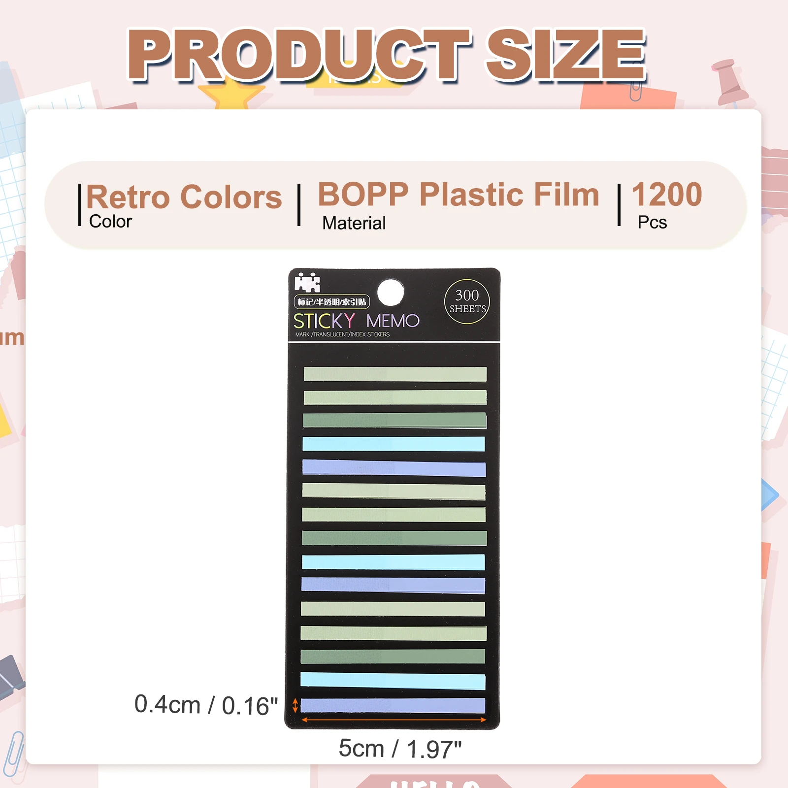 1200Pcs Highlighter Strips 5x0.4CM Transparent Marking Color Sticker Notes Tabs Removable Sticky Notes Office Class Supplies