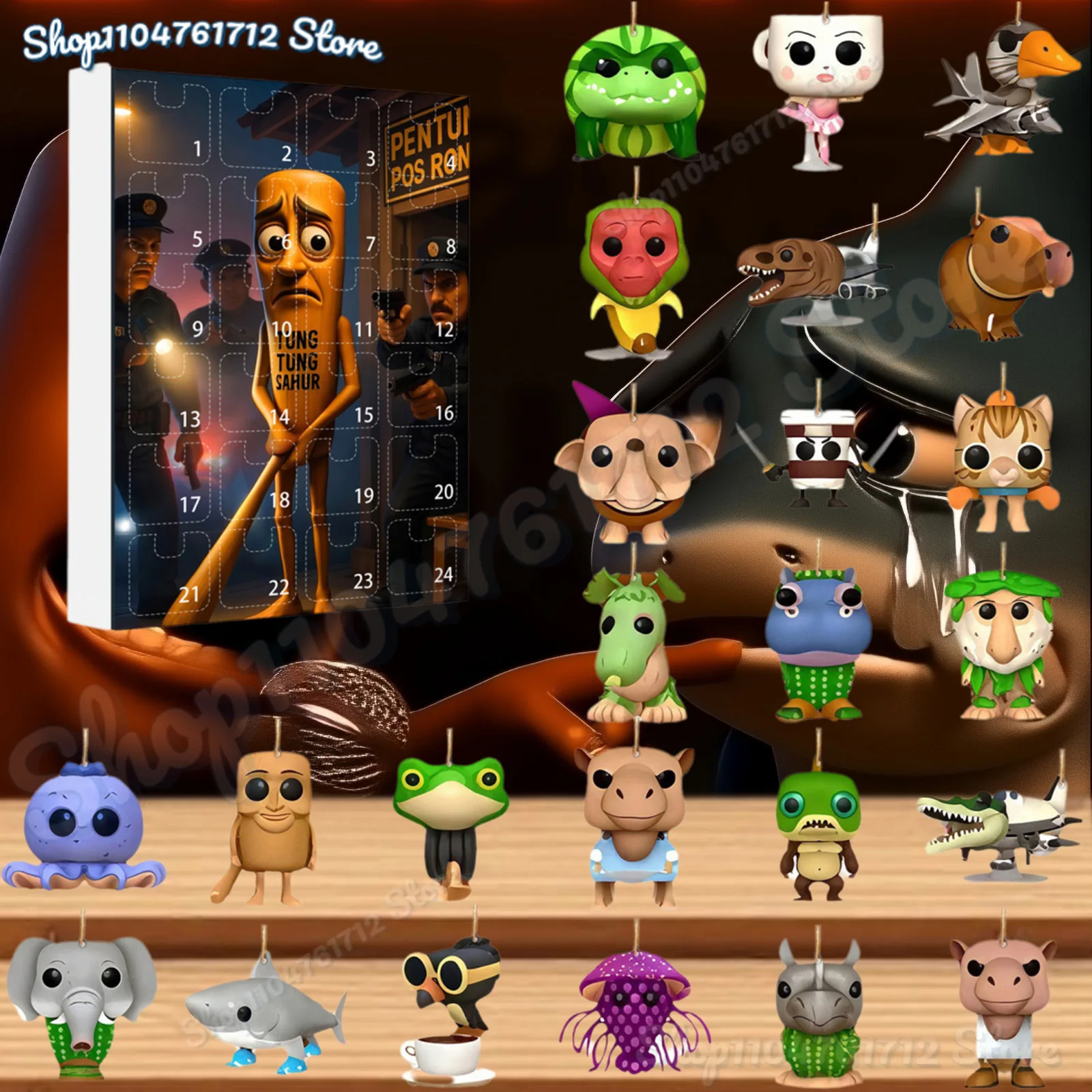 

24PCS Italian Brainrot Tung Sahur Figure Tralalero Tralala Figures Wooden Stick Bombardino Crocodilo Shimpanzini Bananini Model