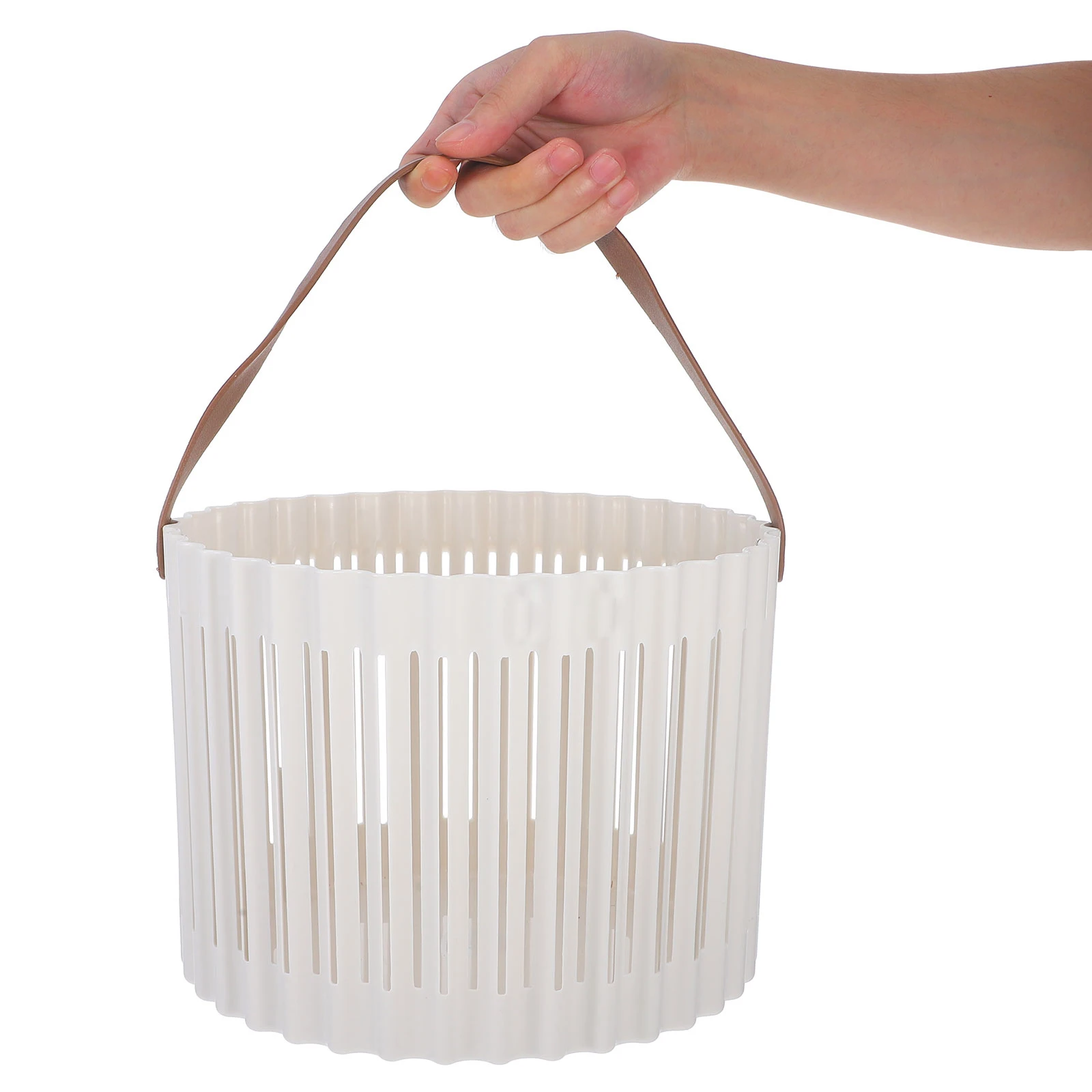 

Small Round White Handlaundry Basket Portable PP Material Storage Solution for Bathroom Nursery Living Room Plastic Baskets with