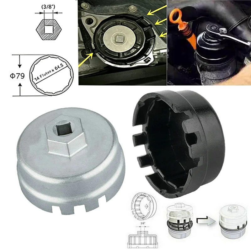 79mm 14 Flute Cap Oil Filter Wrench 3/8 Inch Drive Heavy Duty Aluminum Remover Tool For Toyota Camry Corolla RAV4 Prius Lexus
