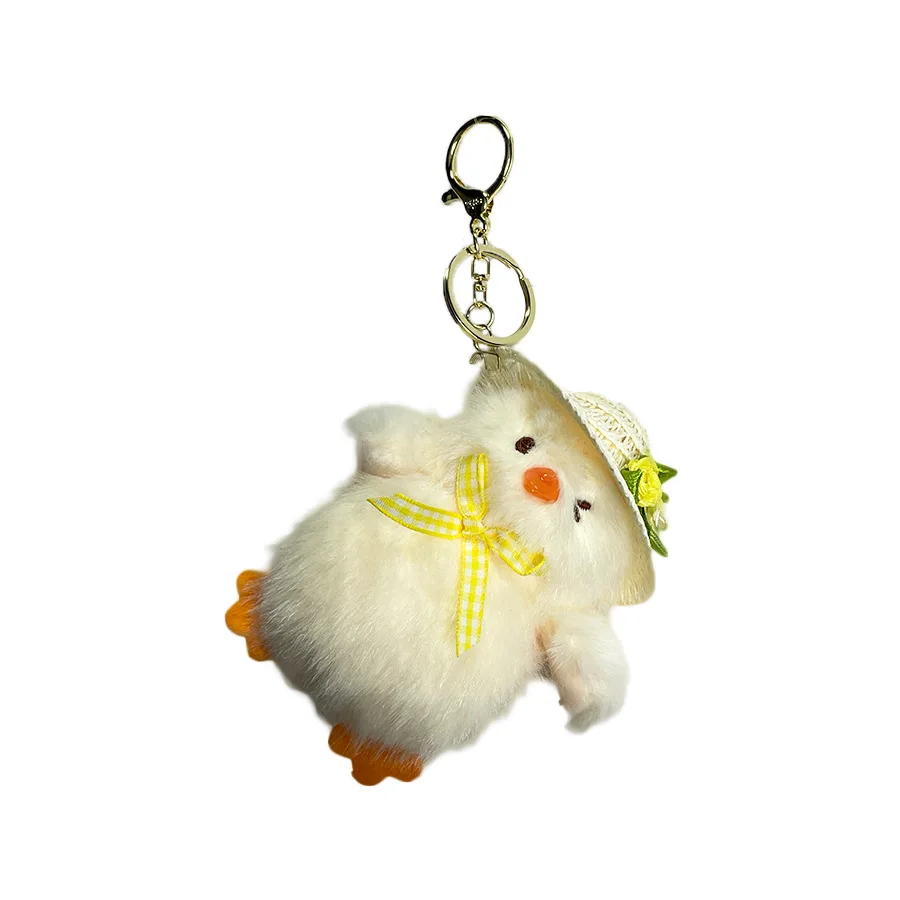 漫画風シミュレーション麦わら帽子ぬいぐるみ小さな鳥人形おもちゃかわいいリボン付きぽっちゃり鳥ぬいぐるみ人形バッグハンギングキーホルダー子供向けギフト