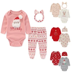 Christmas Baby Sets 3 Pieces New Born Baby Girl Boy Clothes Bodysuits+Pants+Hair Band/hat 0-9M Long Sleeve Letter Print Bebes