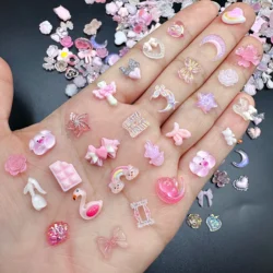 20pcs Mixed Shape Nail Art Charms Cute Bear Ribbon Flower Love Resin 3D Rhinestones Nail Decorat DIY Korean Manicure Accessories