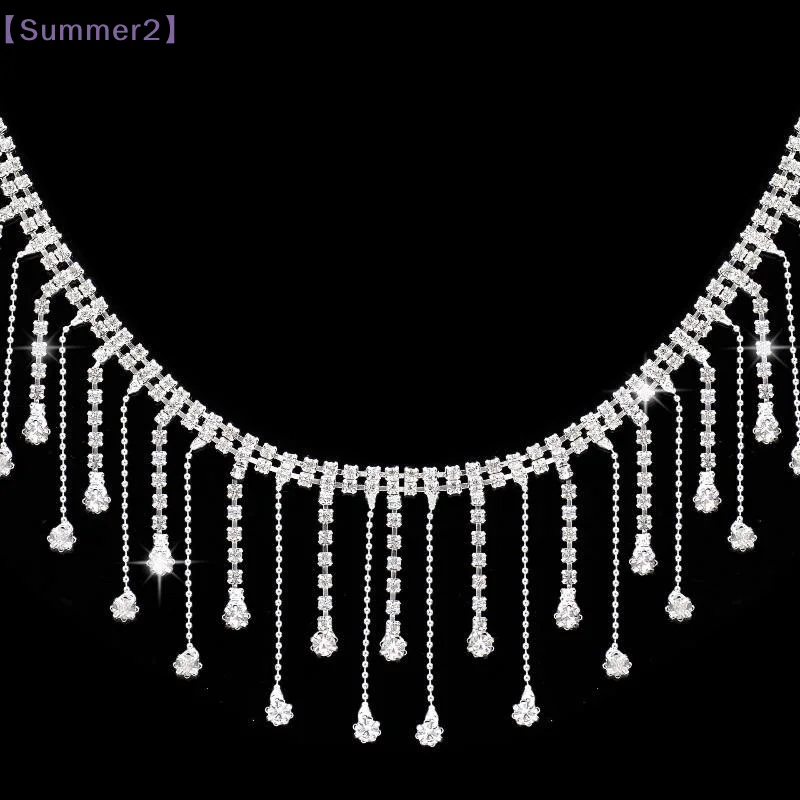 【Xia2】Glittering Rhinestone Ribbon Tassel Chain Sparkly Diamond Crystal Tassel Chain For Sewing Craft Clothing Jewelry DIY Decor - view 6