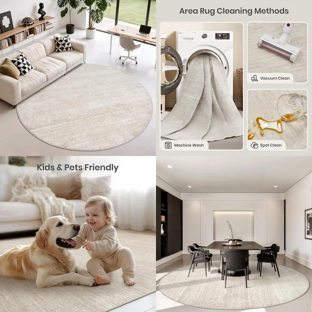 

Моющиеся круглые ковры 6x6 футов - устойчивые к пятнам, 6-футовые круглые ковры для гостиной, с нескользящей основой, с принтом, для спальни, складные