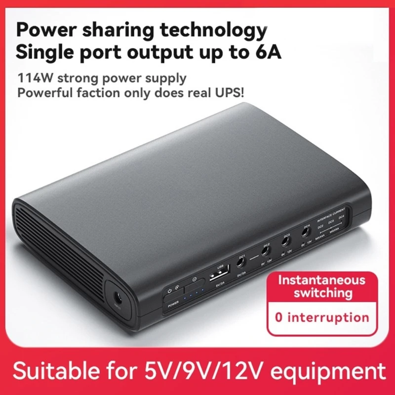 

Multifunctional UPS Power Supply 5V 9V 12V Battery Backup with Power Adapter for Security Cameras, Routers and Monitors