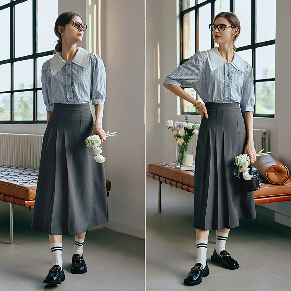 OLrain femmes jupes mi-longues plissées 2025 nouveau automne polyvalent trajet solide jupe bureau dame élastique dos jupe O24CB89882