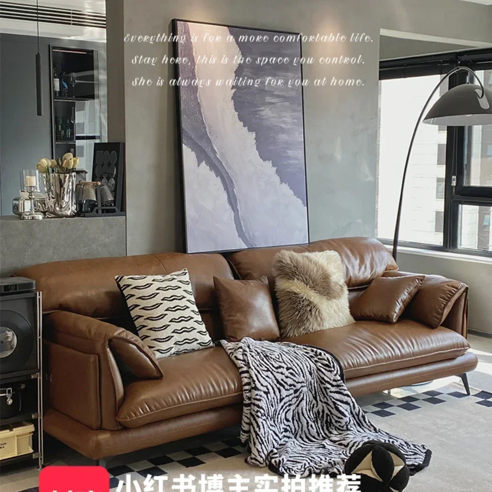 

Light Luxury Minimalist Leather Sofa Living Room First Layer Cowhide Modern