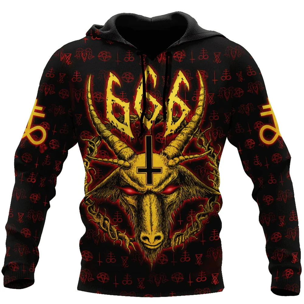 Herren Hoodie Übergroße Tattoo Skeleton Cross 3D-Druck Sweatshirt Lässige Trainingsanzüge Terror Red Hoodies Mann Sweatshirts Kleidung