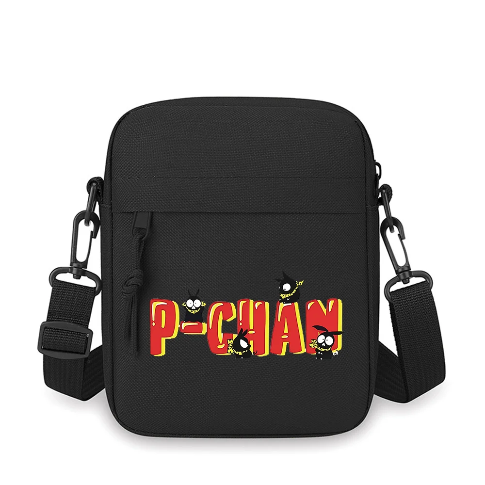 

Black cute characters on a red Men Crossbody Bag Single Shoulder Women Cartoon Anime Film Printing Design Unisex