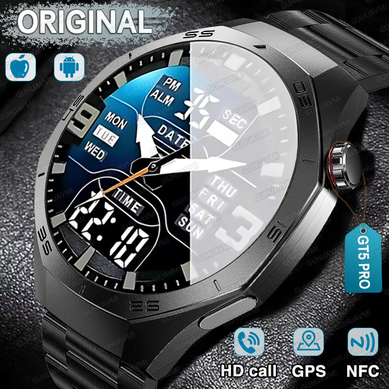 

Новинка 2025 года, оригинальные умные часы GT5 Pro, мужские AMOLED, уличные модные GPS, спортивные часы с пульсометром, водонепроницаемые, Bluetooth, умные часы с вызовом